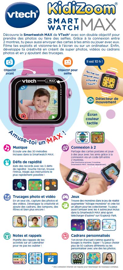 MONTRE VTech - KidiZoom SmartWatch Rose Framboise, Montre Digitale Enfant